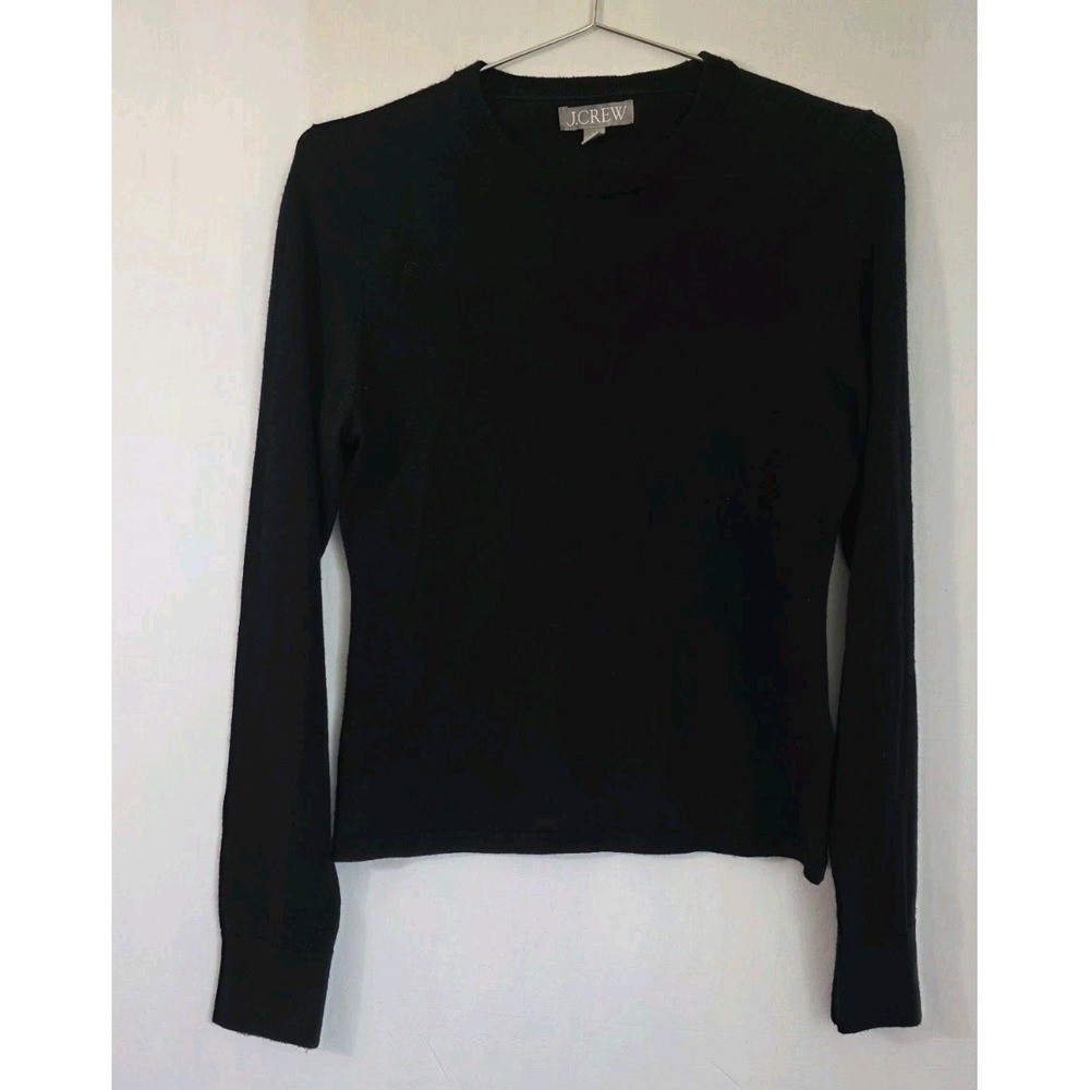 J.Crew Womens Merino Wool Sweater Med Black Crewneck Minimalist Base Layering